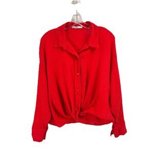 Stateside Red Gauze Twist Collared Long Sleeve Shirt 100% Cotton USA Sz M